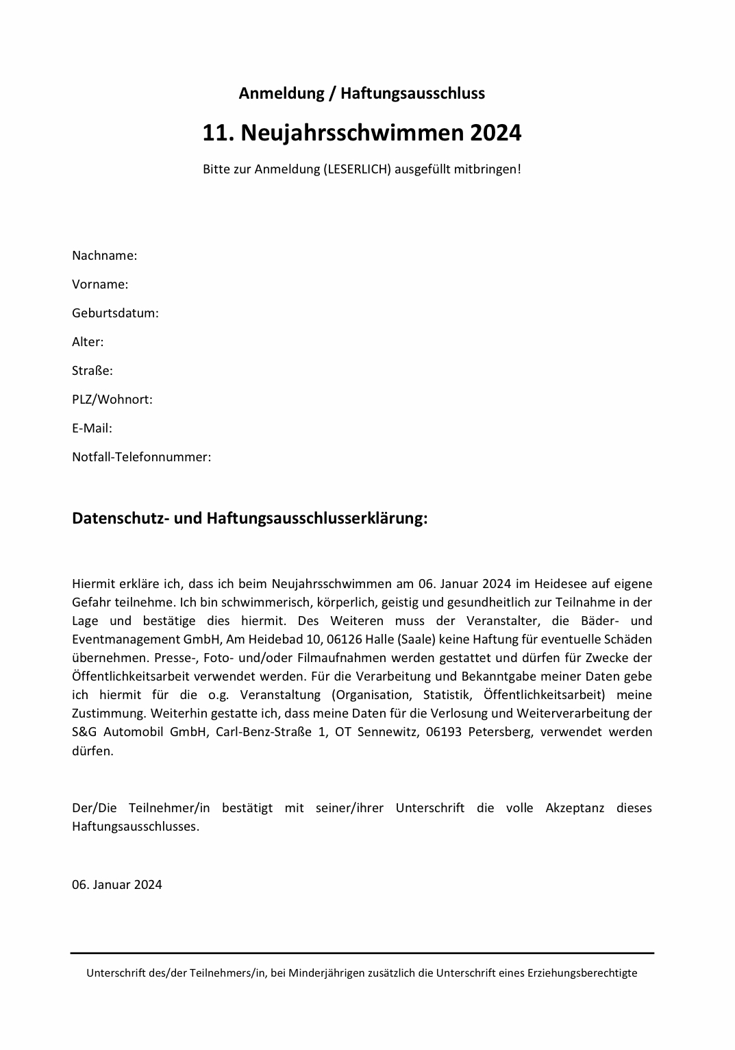 Anmeldeformular Neujahrsschwimmen 2024